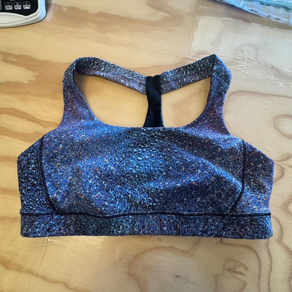Lululemon Energy Bra Blue Purple Multi Color Pixel Print Racerback Size 8